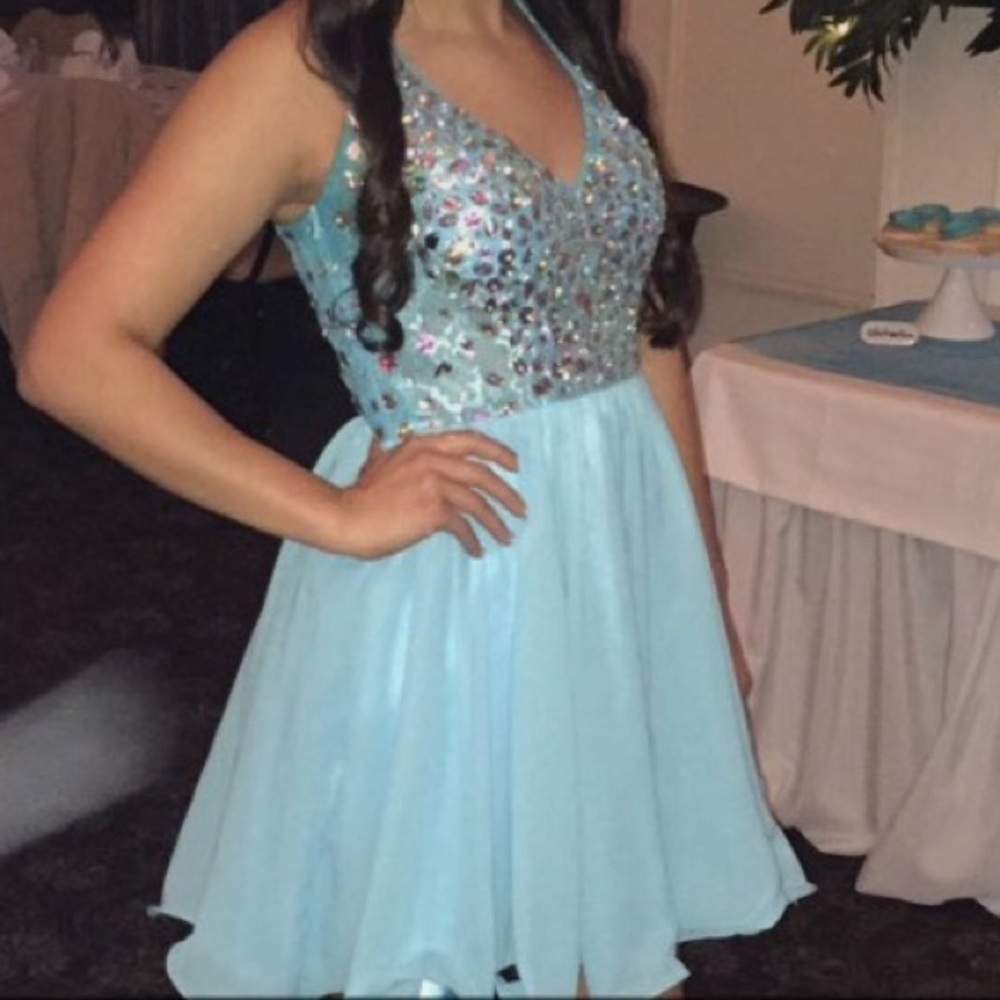 Light blue semi formal dress.